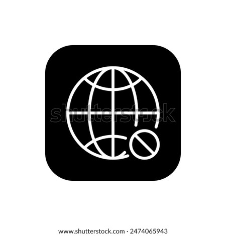 Offline globe, no internet icon on black square