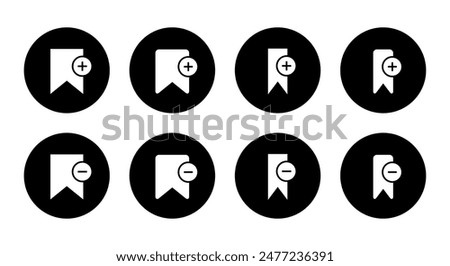 Add and remove bookmark icon set collection on black circle