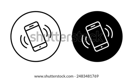 Vibration mode phone icon on black circle. Cellphone vibrating sign symbol