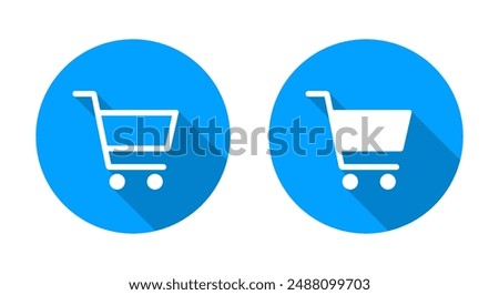 Trolley, shopping cart icon with long shadow. Checkout concept