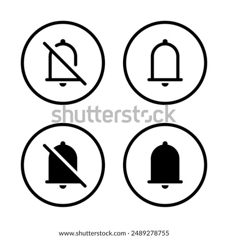 Mute and bell icon on circle line. Silent, silence sign symbol