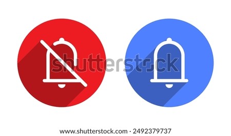 Mute and unmute bell notification icon with long shadow