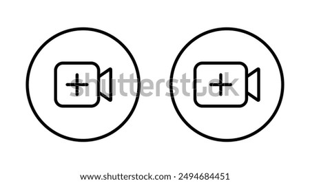 Add video icon on circle line. Plus with camera sign symbol