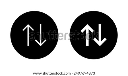 Arrow sort icon on black circle. Item sorting sign symbol