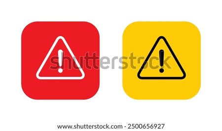 Triangle warning sign icon on square background. Danger, caution symbol