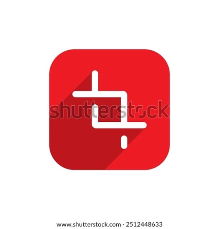 Crop tool icon on red square. Cropping sign symbol