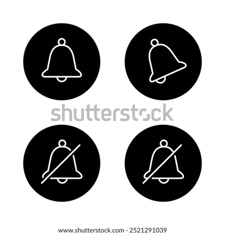 Notification bell icon set on black circle. Alarm symbol. Ringing bells, reminder sign symbol