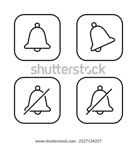 Notification bell icon set on square line. Ringing bells concept