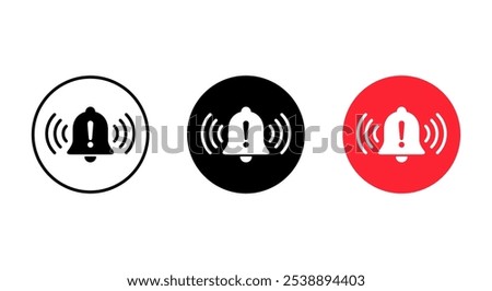 Warning alarm bell icon on circle background. Emergency alert concept