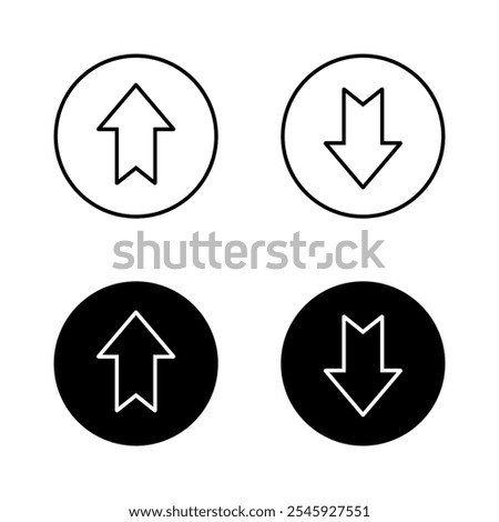 Simple up and down arrow line icon on black circle. Upward and downward sign symbol in rounded corner