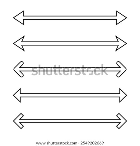 Double arrow line icon set. Two arrows outline sign symbol. Editable stroke