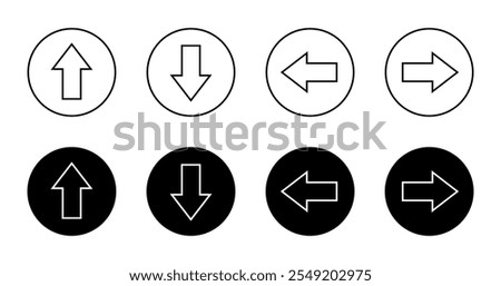 Up, down, left, and right arrow line icon black circle