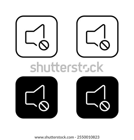 Mute speaker line icon set on black square. Volume off, no sound outline sign symbol