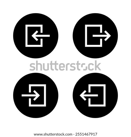 Login and logout icon on black circle. Enter and exit sign symbol