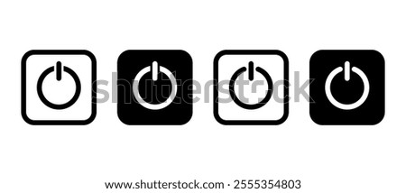 On off power button icon on black square. Switch on switch off sign symbol