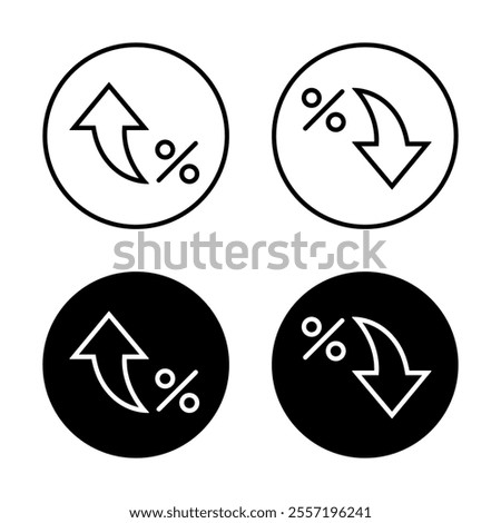 Arrow percent icon set on black circle. Up and down percentage outline sign symbol