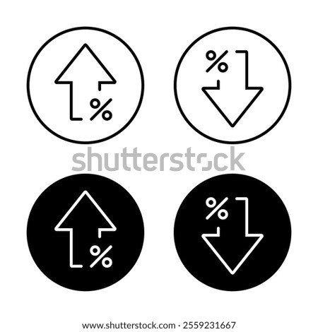 Percent growth decline arrow icon on black circle. Increase and decrease percentage sign symbol