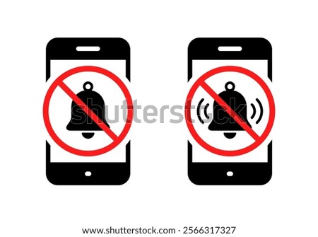 No bell on phone screen icon. Notification off forbidden on cellphone display sign symbol