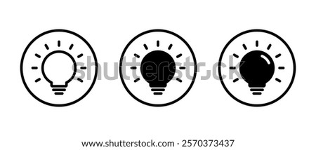 Light bulb icon set on circle outline. Electric lamp, idea, innovation, solution sign symbol