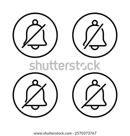 Silent bell outline icon set on circle line. Mute notification message line sign symbol