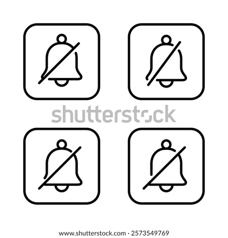 Silent bell outline icon set collection on square line. Turn off notification sign symbol