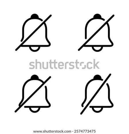 Silent bell outline icon set collection. Mute notification sign symbol