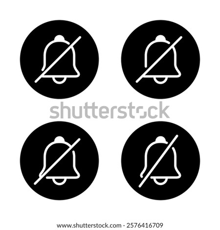 Silent bell icon set collection on black circle. Mute notification sign symbol