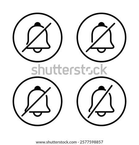 Silent bell icon set on circle line. Mute notification sign symbol