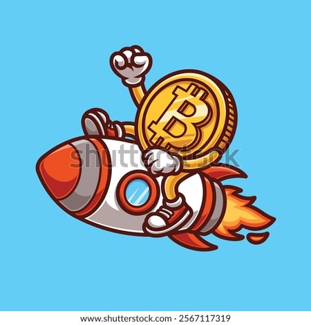 Bitcoin Rocket Retro Vintage Mascot Character Logo