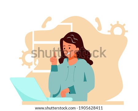 A young girl communicates via Skype with employees, colleagues, classmates, family or a psychologist. Secure contactless online communication, modern technologies.