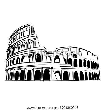 colosseum, hand-drawn style black and white graphics, sketch