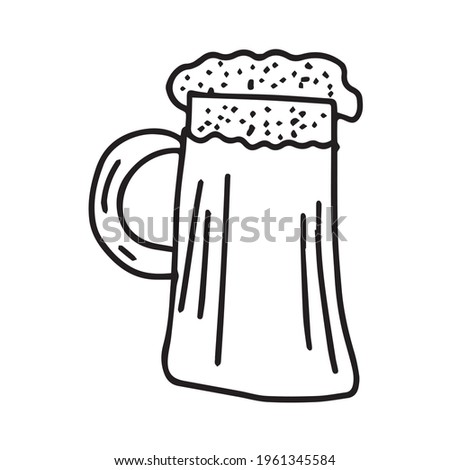 Beer mug with foam hand-drawn in the style of doodle graphics. An isolated element. Foamy drink in a mug