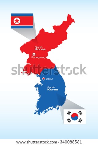 North Korea and South Korea vector map with flags isolated