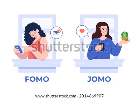 Fomo vs jomo concept in flat design