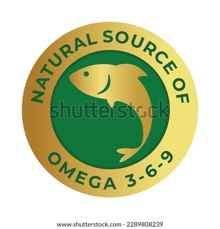 Omega 3 Label Vector or Omega 3 Icon in Flat Style Golden Emblem. Perfect for Product Packaging. Suitable for Health Products that Contain the Benefits of Omega 3.