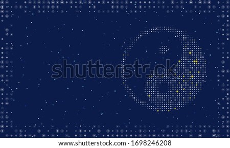 Abstract futuristic frame on the technology of white dots and circles. On the right is the yin yang symbol filled with bright dots. Vector illustration on blue background with stars