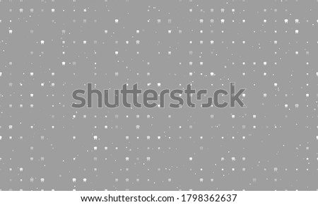 Seamless background pattern of evenly spaced white tooth symbols of different sizes and opacity. Vector illustration on grey background with stars