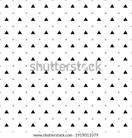 Square seamless background pattern from black triangle symbols are different sizes and opacity. The pattern is evenly filled. Vector illustration on white background