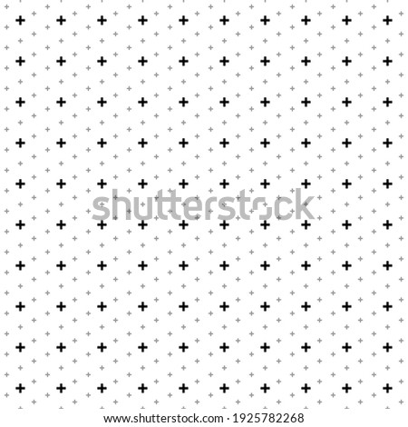 Square seamless background pattern from geometric shapes are different sizes and opacity. The pattern is evenly filled with small black plus symbols. Vector illustration on white background