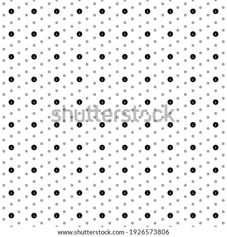 Square seamless background pattern from geometric shapes are different sizes and opacity. The pattern is evenly filled with small black info symbols. Vector illustration on white background
