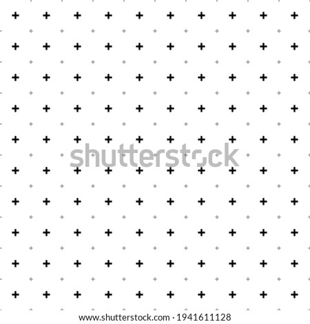 Square seamless background pattern from black plus symbols are different sizes and opacity. The pattern is evenly filled. Vector illustration on white background