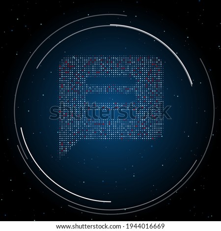 The chat symbol filled with white dots. Pointillism style. Some dots is red. Vector illustration on blue background with stars