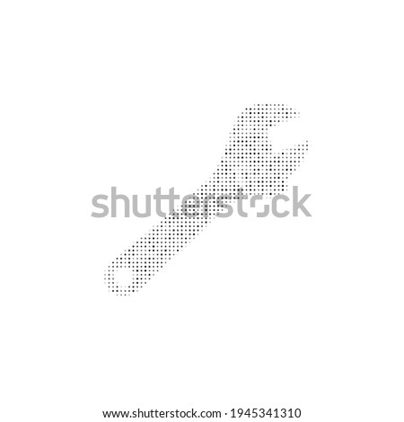 The adjustable wrench symbol filled with black dots. Pointillism style. Vector illustration on white background