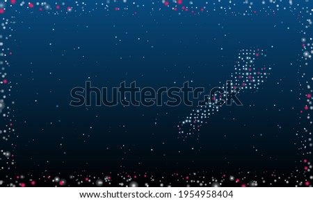On the right is the adjustable wrench symbol filled with white dots. Abstract futuristic frame of dots and circles. Vector illustration on blue background with stars