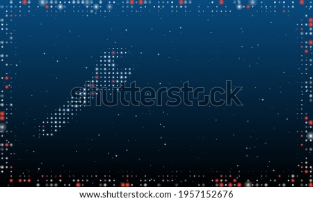 On the left is the adjustable wrench symbol filled with white dots. Abstract futuristic frame of dots and circles. Vector illustration on blue background with stars