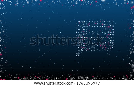 On the right is the chat symbol filled with white dots. Pointillism style. Abstract futuristic frame of dots and circles. Some dots is pink. Vector illustration on blue background with stars
