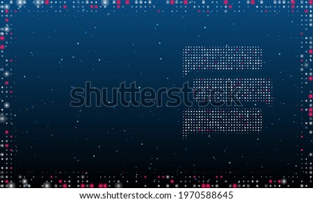 On the right is the discussion symbol filled with white dots. Pointillism style. Abstract futuristic frame of dots and circles. Some dots is pink. Vector illustration on blue background with stars