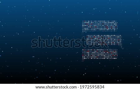 On the right is the discussion symbol filled with white dots. Background pattern from dots and circles of different shades. Vector illustration on blue background with stars