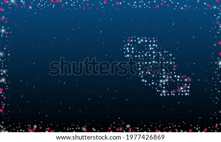 On the right is the videoconference symbol filled with white dots. Abstract futuristic frame of dots and circles. Vector illustration on blue background with stars