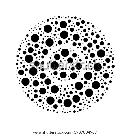 A large gramophone record symbol in the center made in pointillism style. The center symbol is filled with black circles of various sizes. Vector illustration on white background